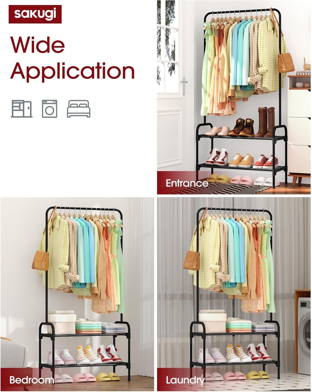 Heavy Duty Clothes Rail With 2-Tier Shoe Rack & Non-Slip Feet