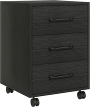 Black Wood Grain Rolling Drawer Cabinet 3 Tier Under Desk File Storage