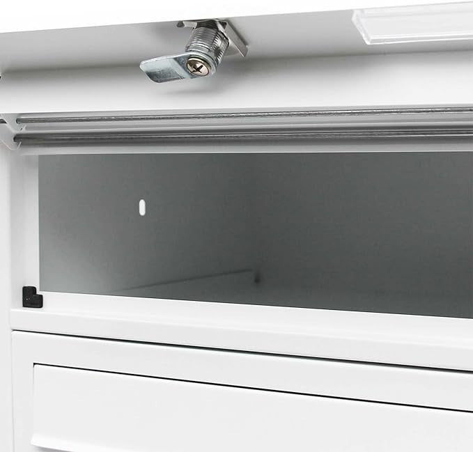 White 3 Door Pillar Letterbox System Lockable Post Mount Mailbox Durable Steel