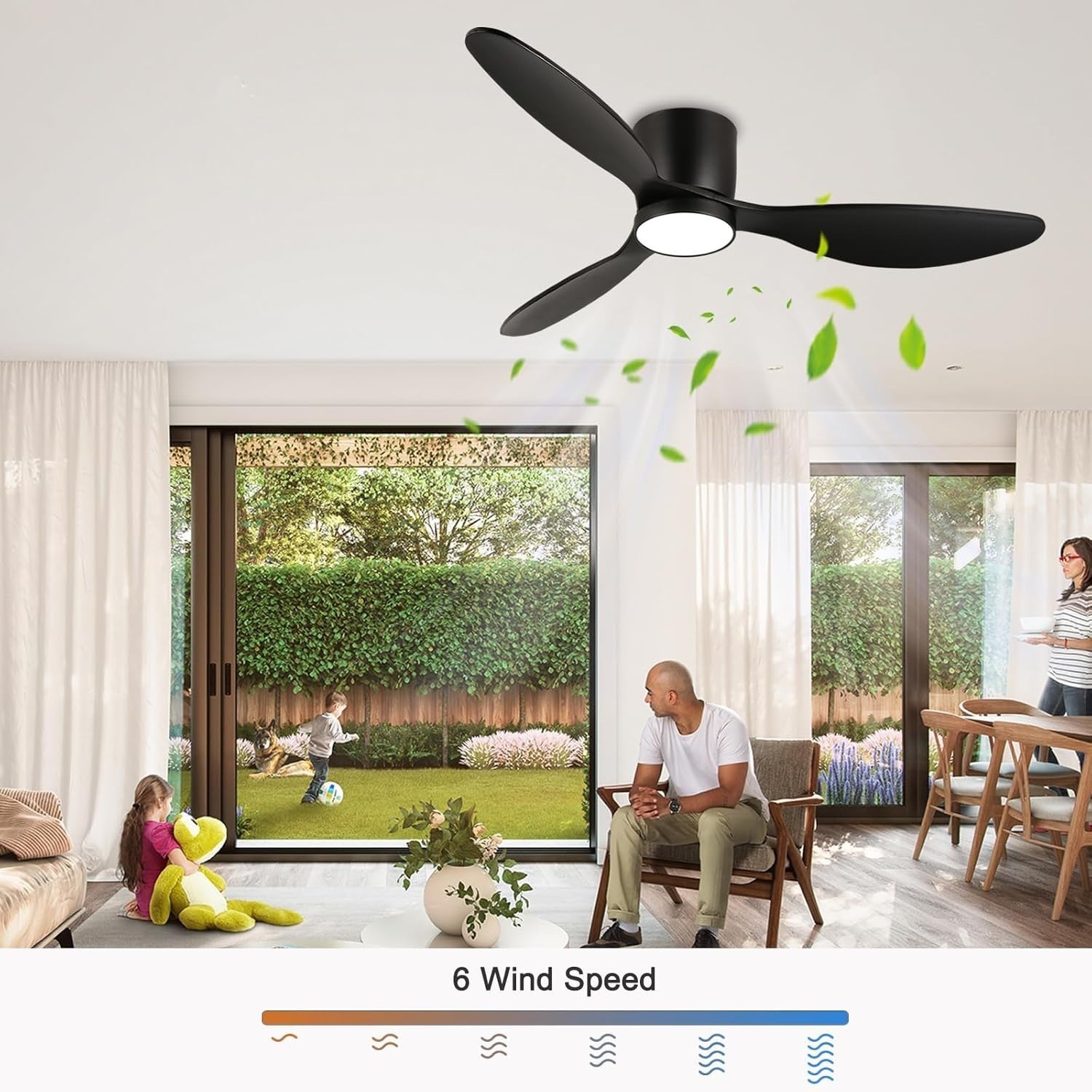 132cm Flush Mount Ceiling Fan LED Light App Remote Dimmable