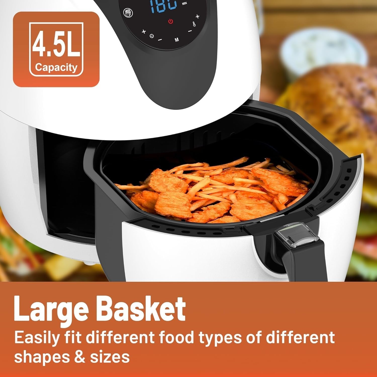 4.5L Digital Air Fryer | 1400W Oil-Free Cooking | 7 Presets | White Finish