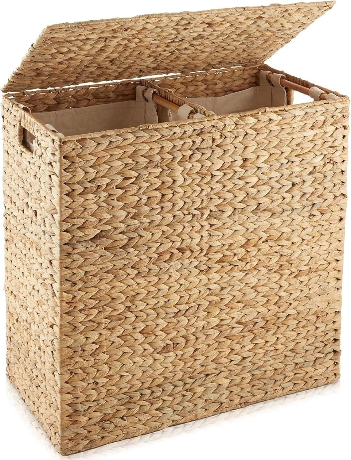 Extra Large Water Hyacinth Laundry Hamper with Lid & 2 Liners | 70cm Basket