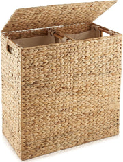 Extra Large Water Hyacinth Laundry Hamper with Lid & 2 Liners | 70cm Basket