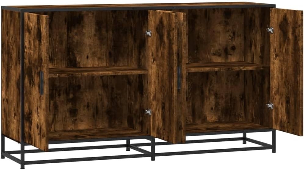Industrial Sideboard Storage Cabinet Smoked Oak Metal Frame 4 Door Unit
