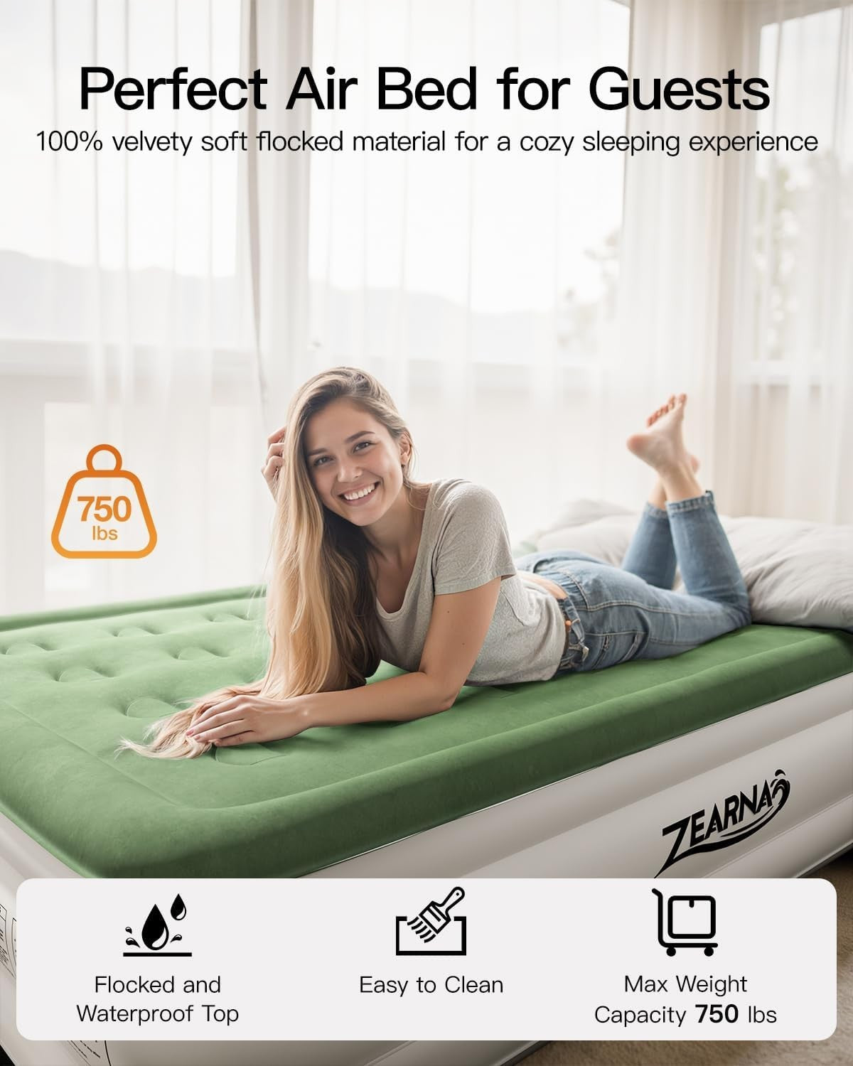Double Inflatable Air Bed with Electric Pump, Flocked Top, Quick Inflate