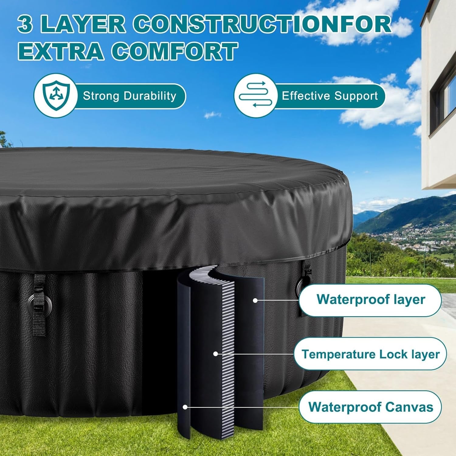 2–4 Person Inflatable Hot Tub Round Spa 120 Bubble Jets Heated Portable