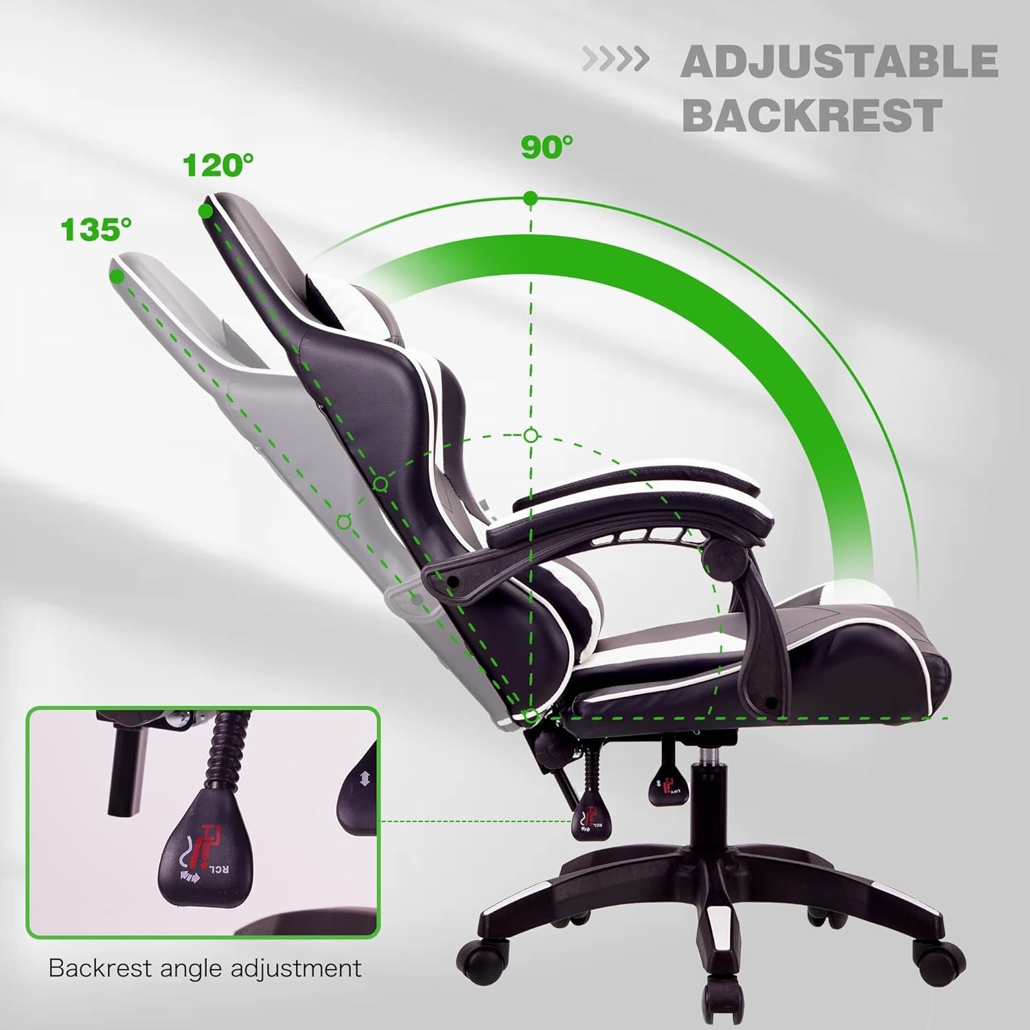Ergonomic Gaming Chair High Back Swivel Office Desk 150kg White
