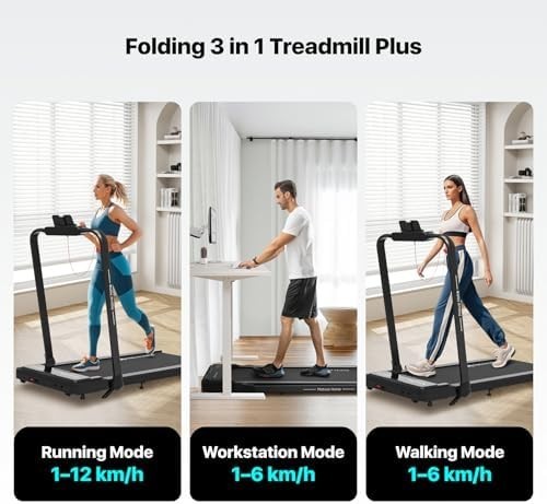 3-in-1 Folding Walking Pad Treadmill Home Office 12KMH Incline Bluetooth
