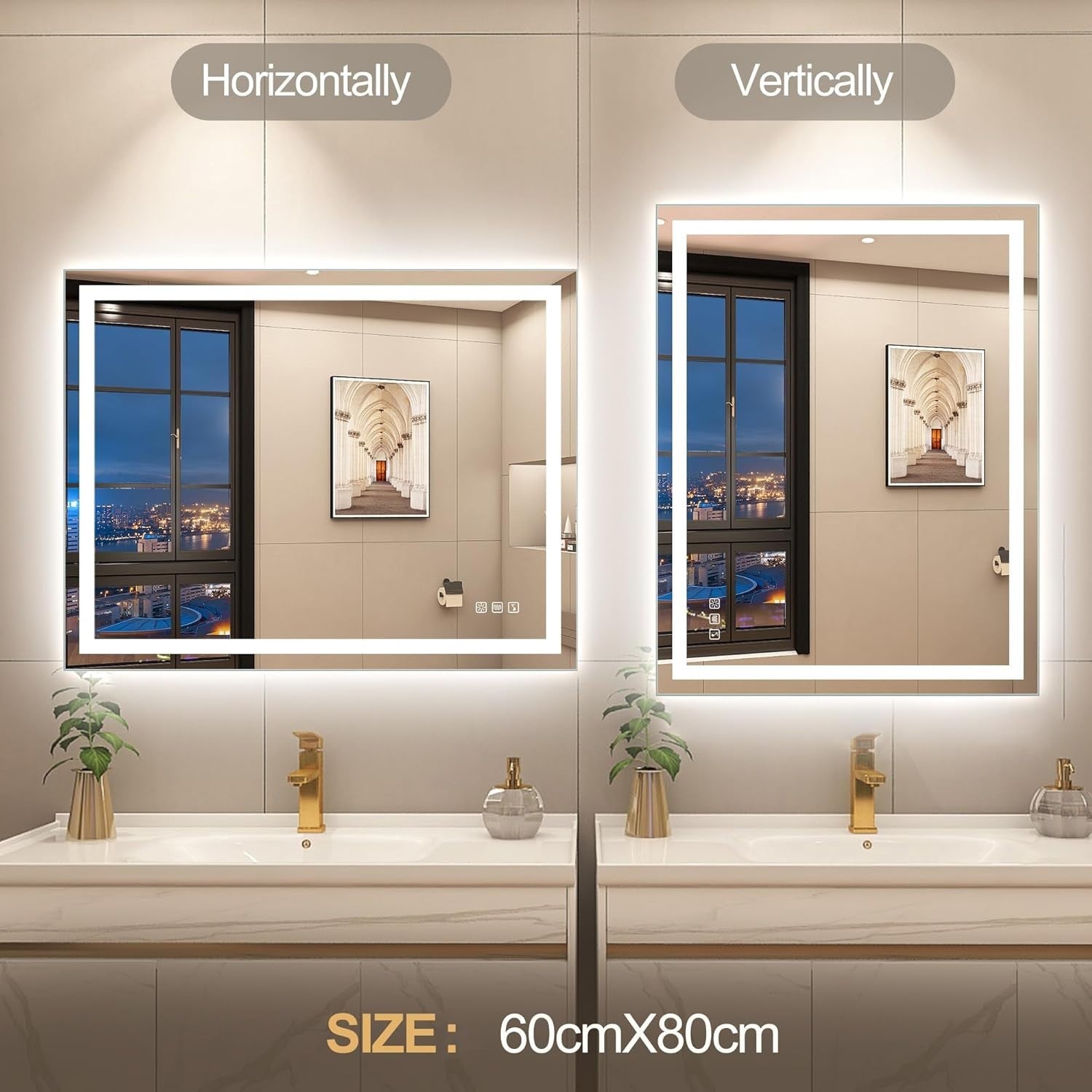 LED Bathroom Mirror 60x80 cm with Bluetooth, Anti-Fog & Dimmable Light