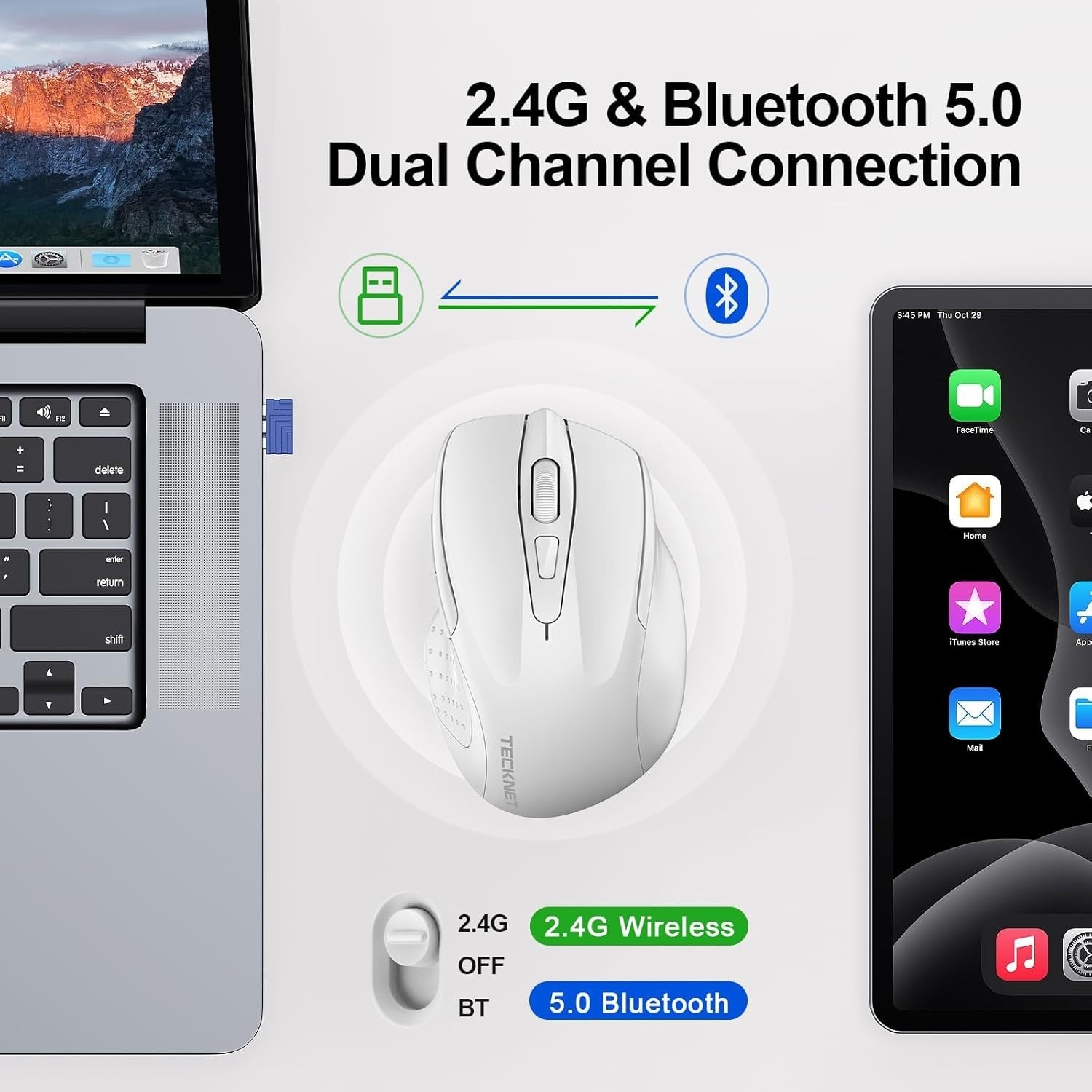 Silent Wireless Bluetooth Mouse 4800DPI Ergonomic Rechargeable Laptop PC