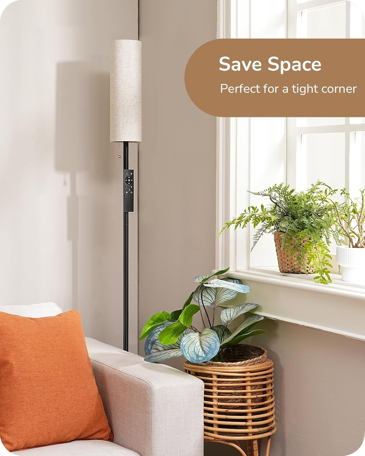Modern Floor Lamp Standing Light Linen Shade Remote Dimmable E27 Tall