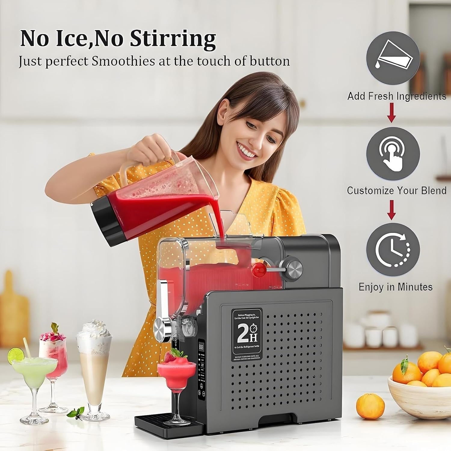 Slush Machine No Ice Needed Auto Clean Frozen Drink Maker 6 Presets 1.6L