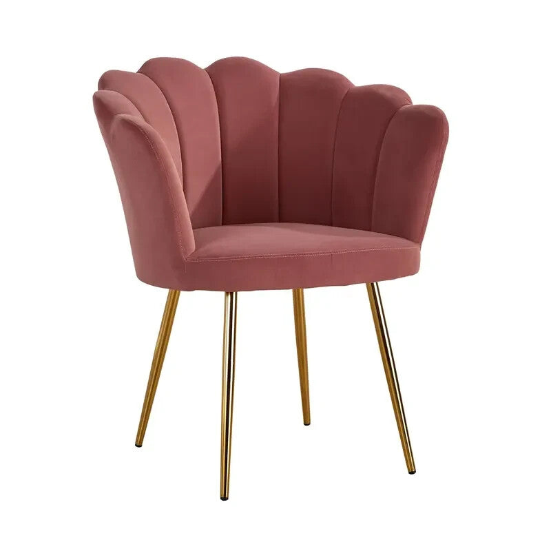 Pink Velvet Scallop Accent Chair Gold Legs Modern Round Back Armchair