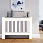 Modern White Radiator Cover Cabinet 92cm MDF Vertical Slatted Heater Shelf