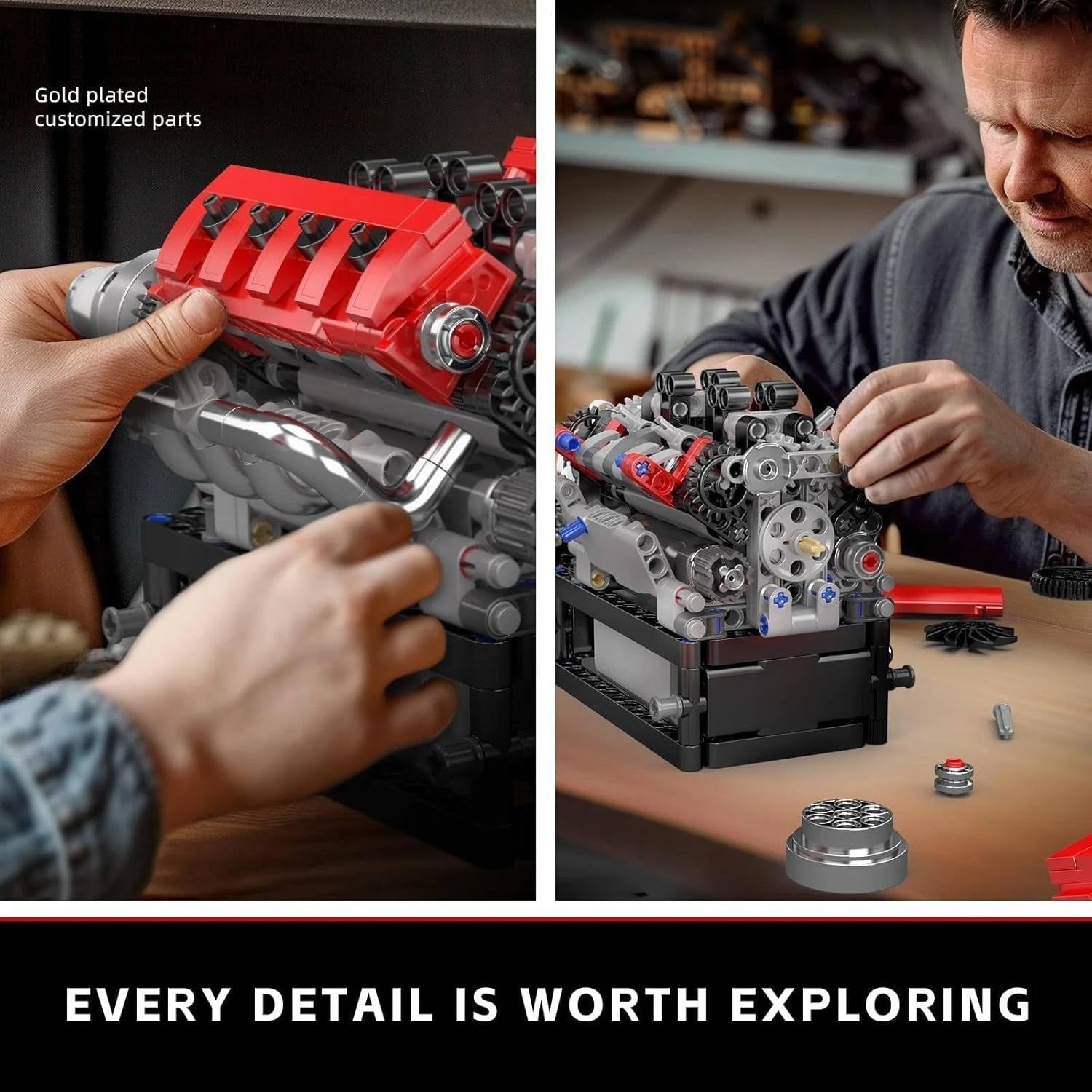 V8 Engine Block Model Kit 750+ Pcs STEM Gift for Adults & Teens 14+