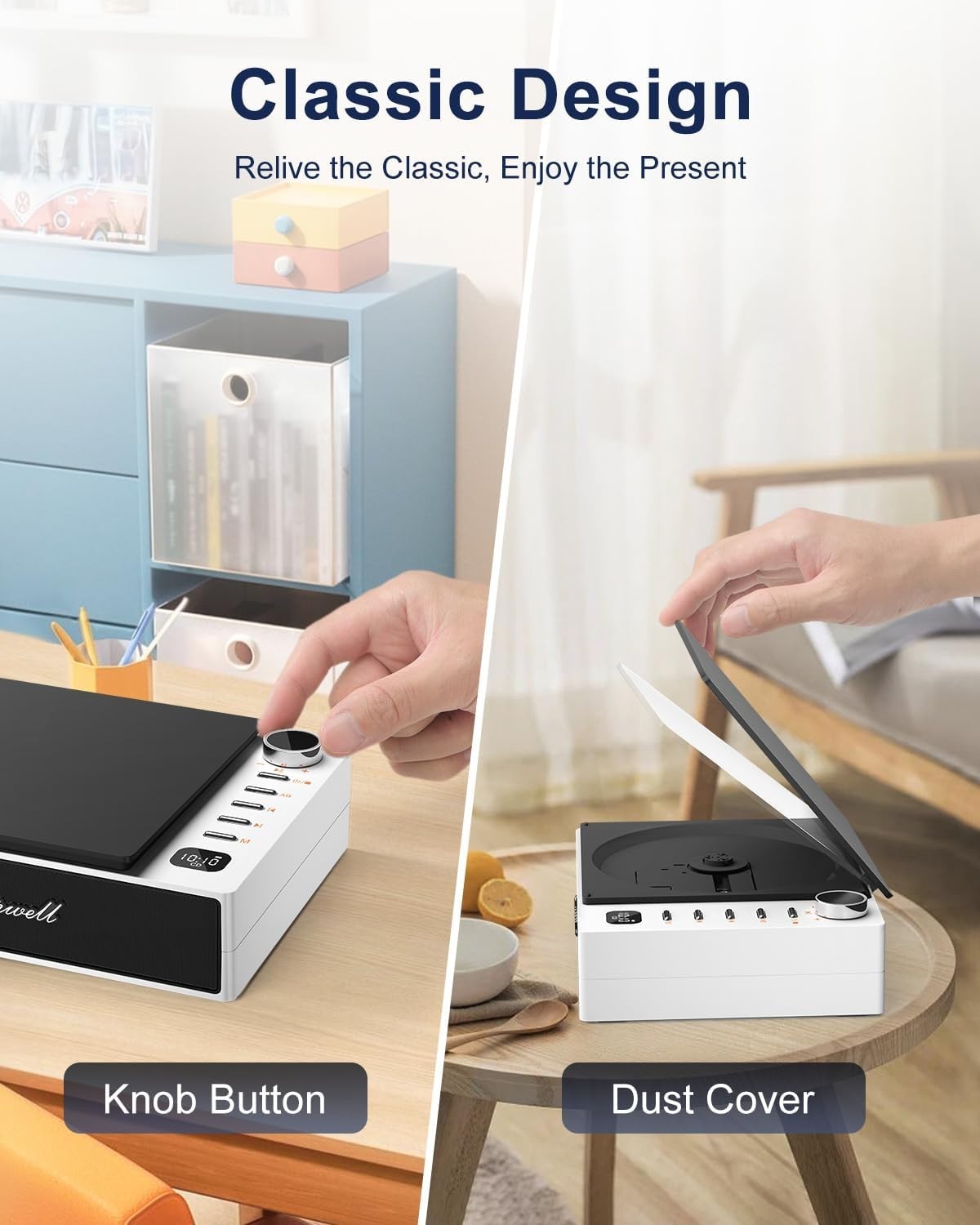Portable Bluetooth CD Player HiFi Speakers USB AUX Optical Rechargeable White