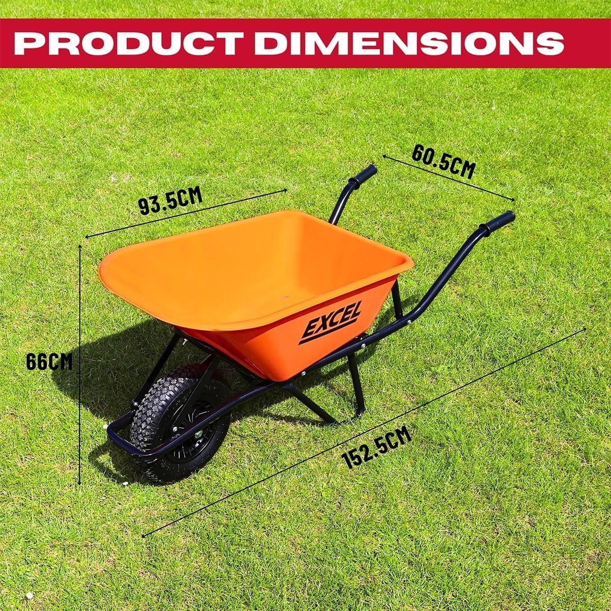 100L Orange Wheelbarrow – HDPE Tub w/ Reinforced Steel Frame & Air Tyre 150kg