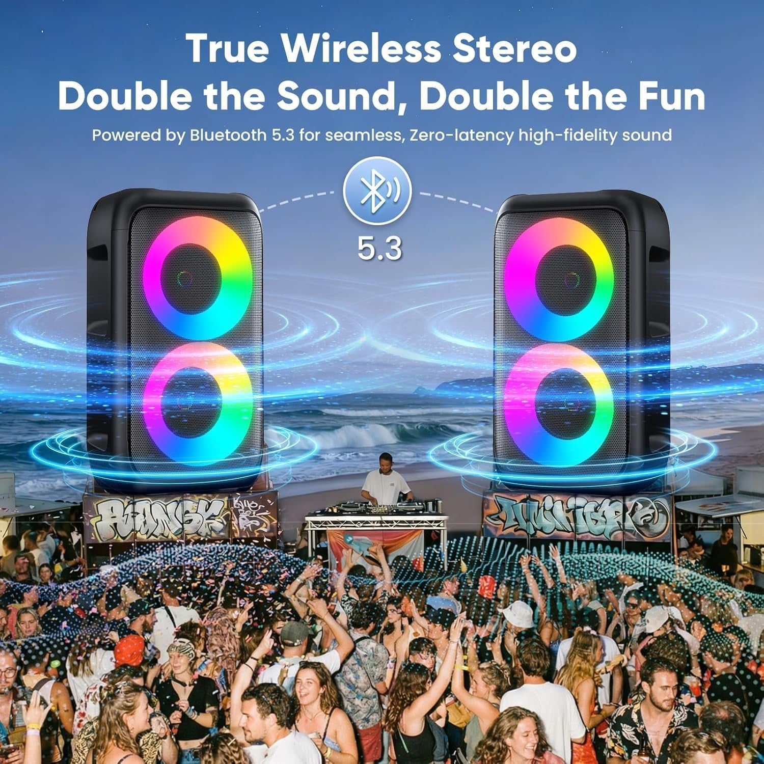 Karaoke Machine with 2 Wireless Mics Bluetooth Party Speaker LED