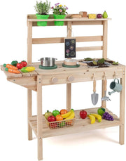 Outdoor Mud Kitchen for Kids Wooden Playset w/ Sink Chalkboard