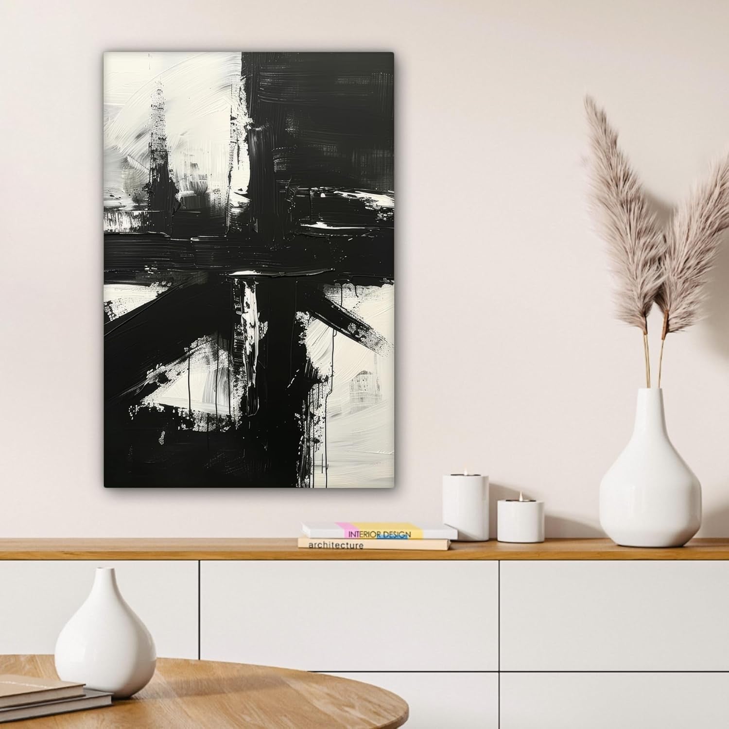 Abstract Black White Canvas Wall Art 40x60cm Modern Framed Print