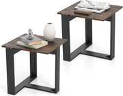 Set of 2 Industrial Side Tables | 50cm Rustic Brown Square Sofa End Tables Metal