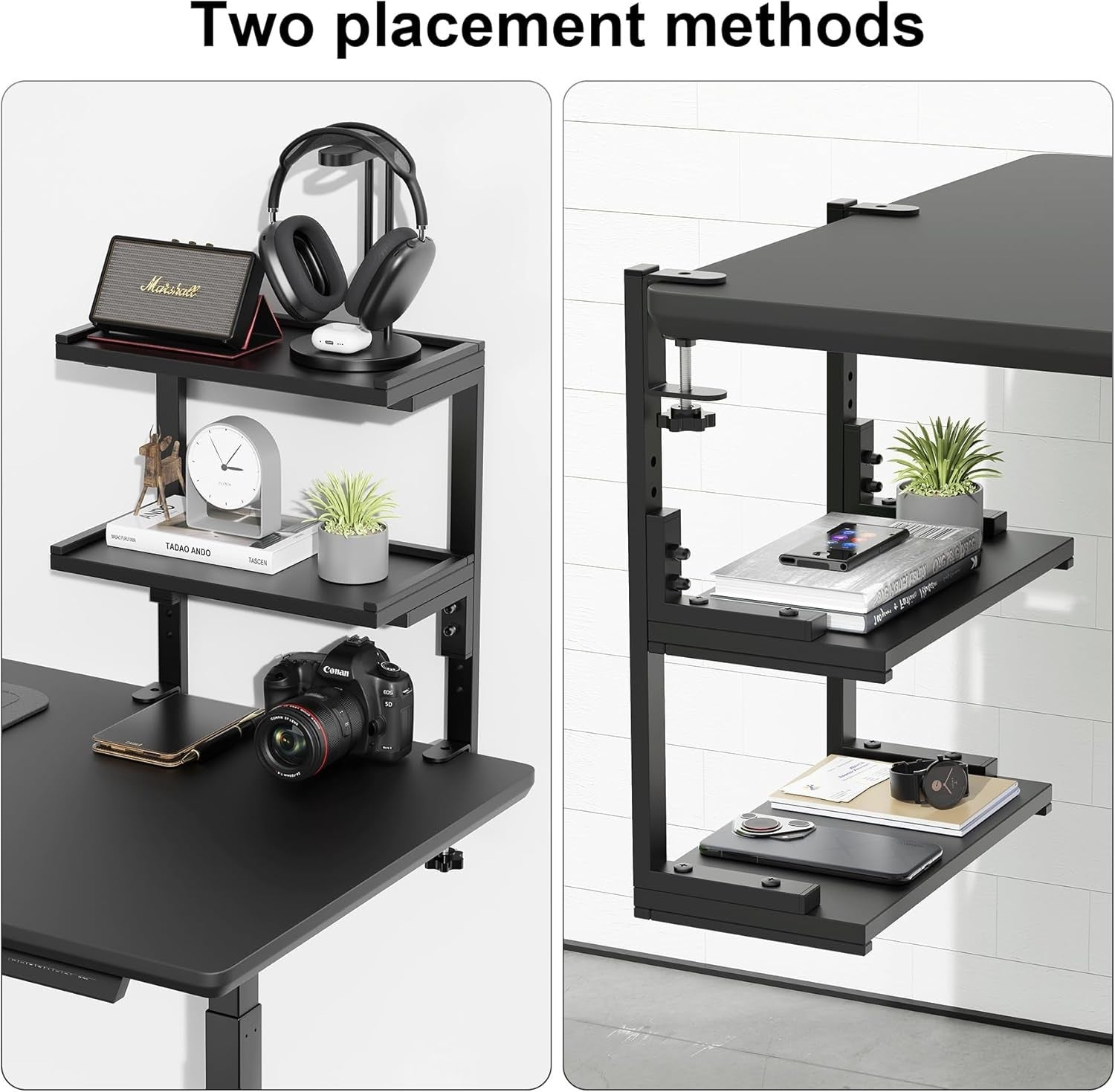 Clamp-On Desk Shelf 2-Tier Adjustable Desktop Organizer Storage Rack Black
