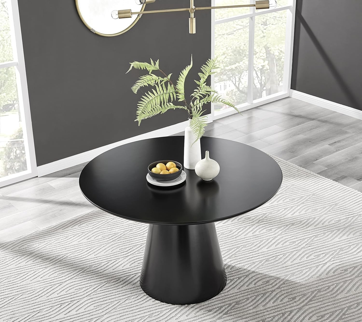 Black Round Pedestal Dining Table 120cm Semi-Gloss 4–6 Seat Modern