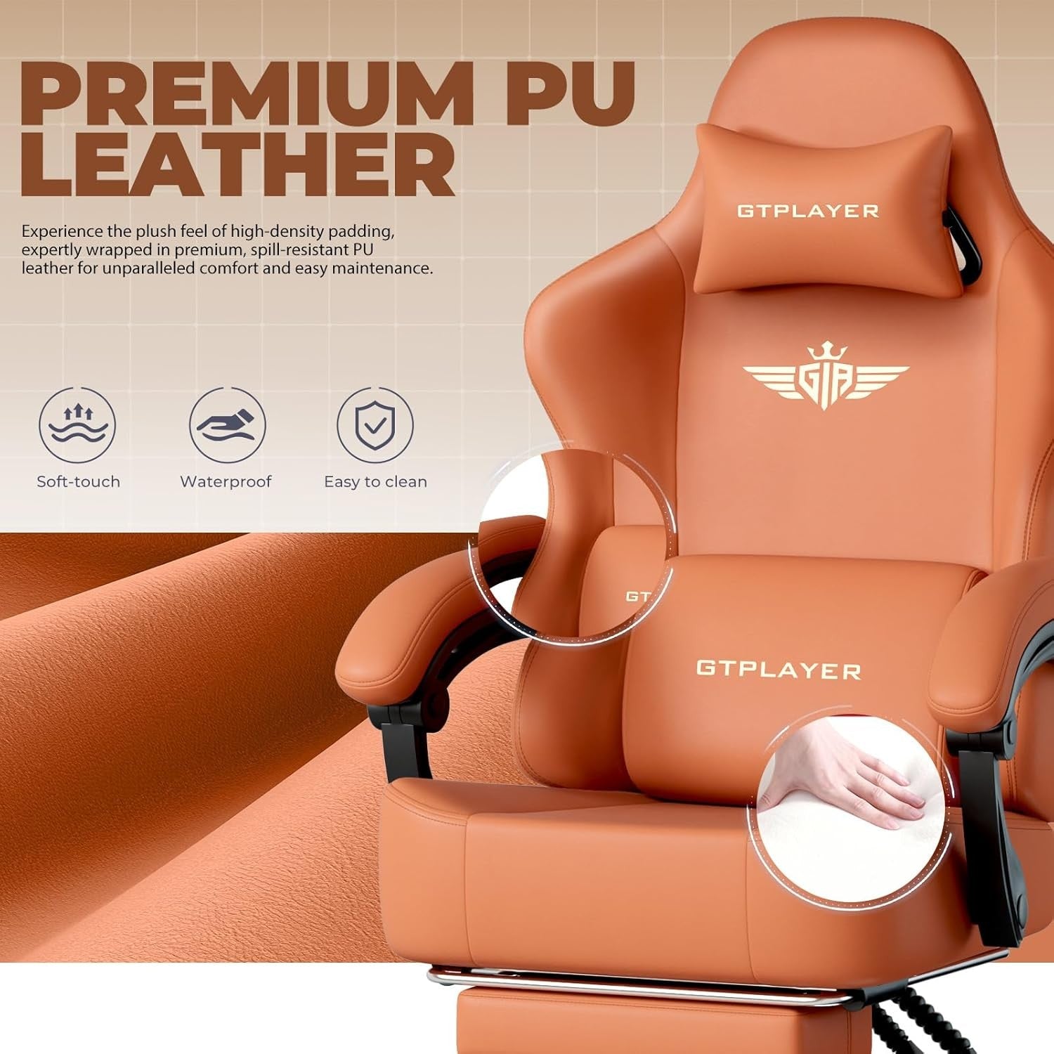 Ergonomic Gaming Chair w/ Footrest Recliner Faux Leather Orange