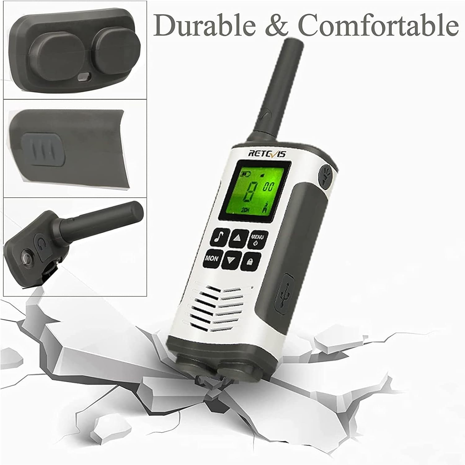 Rechargeable Walkie Talkies PMR446 VOX LED Flashlight 2 Pack Silver