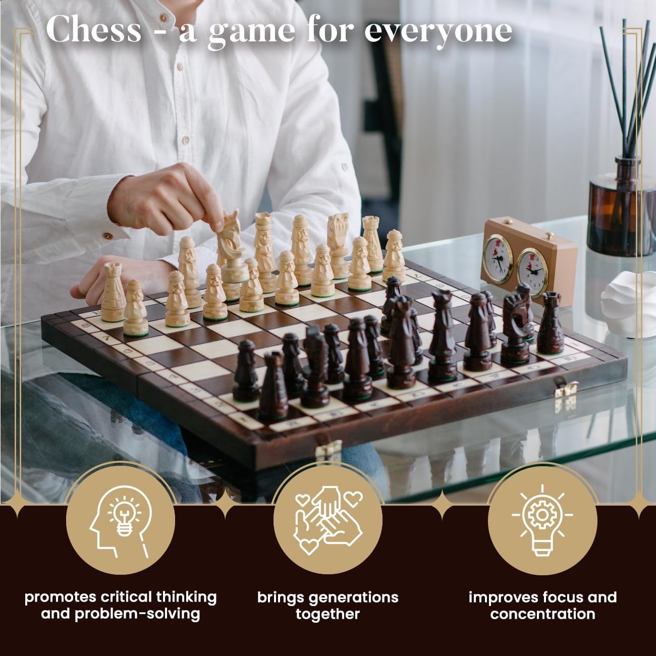 Luxury 20" Wooden Chess Set Foldable Board with Hand Carved Weighted Pieces