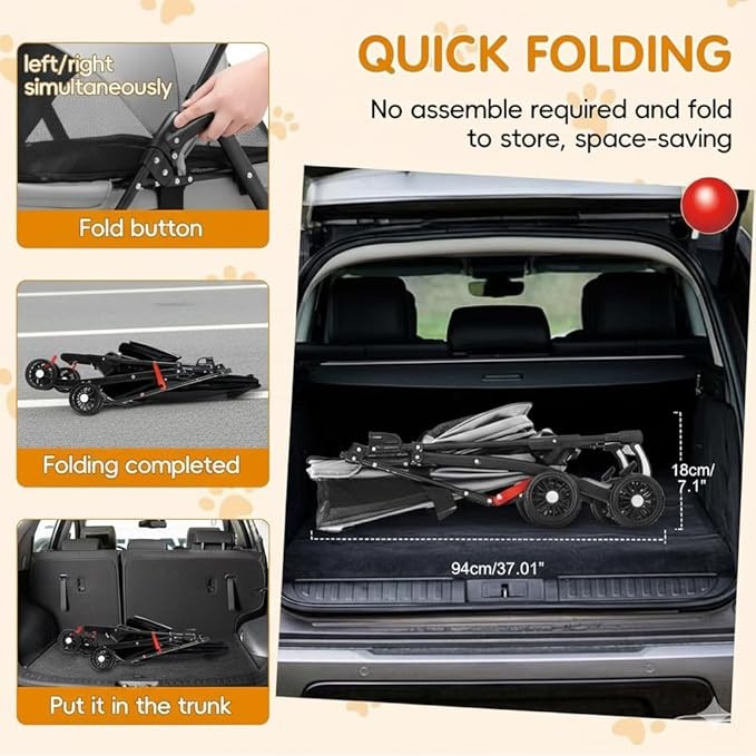 Lightweight Pet Stroller Foldable 4 Wheel Pushchair for Small Dogs Cats