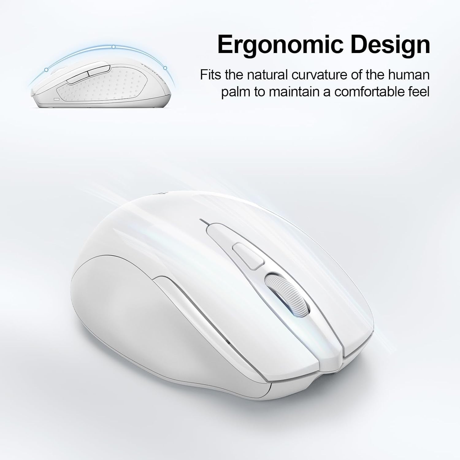White Rechargeable Bluetooth Mouse Silent Tri Mode 4800DPI Ergonomic Office