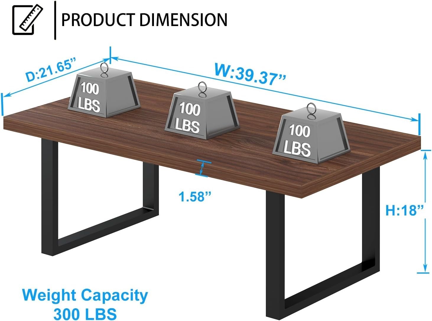 Walnut Oak Coffee Table 100x55cm Sturdy Modern Rustic Wood Metal Design