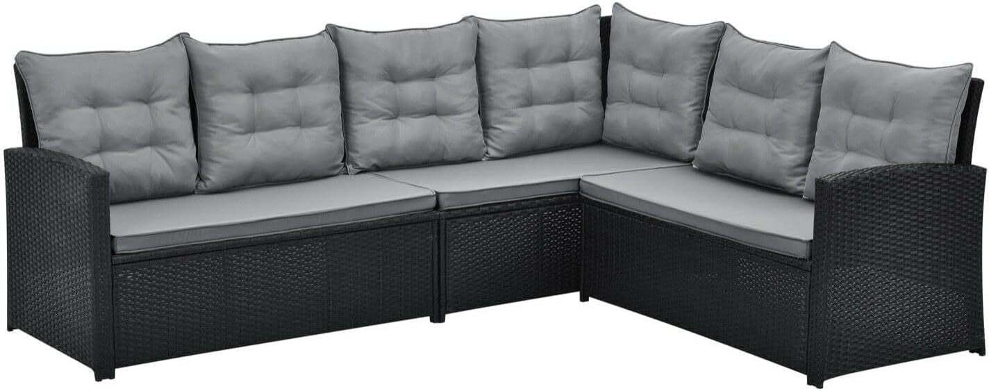8 Seat PE Rattan Garden Sofa Dining Set with Cushions & Glass Table Patio