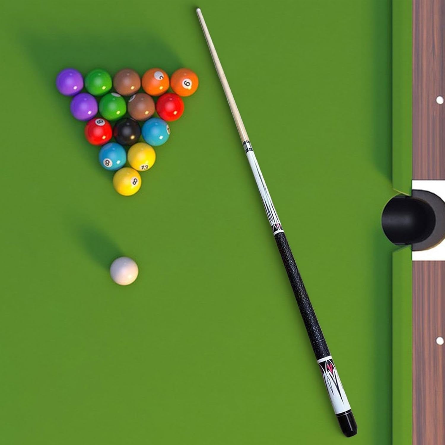 57in Pool Cue 13mm Tip 1/2 Joint Wood Steel Stylish Full Size