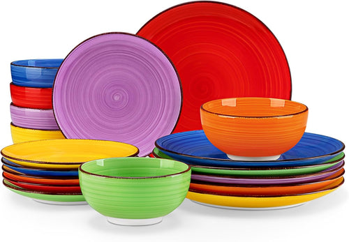 18pc Stoneware Dinner Set for 6 Multicolour Plates Bowls Hand Painted