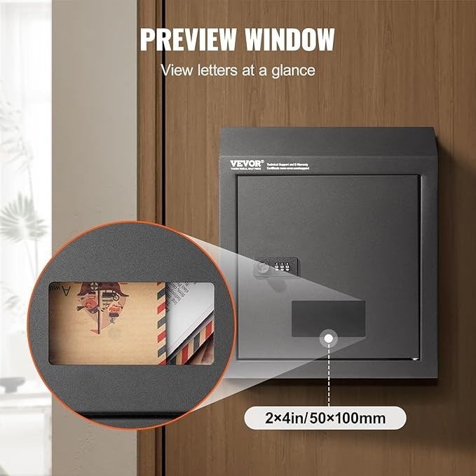 Secure Wall Mounted Mail Drop Box – Rainproof Steel, Combo Lock, Large Capacity