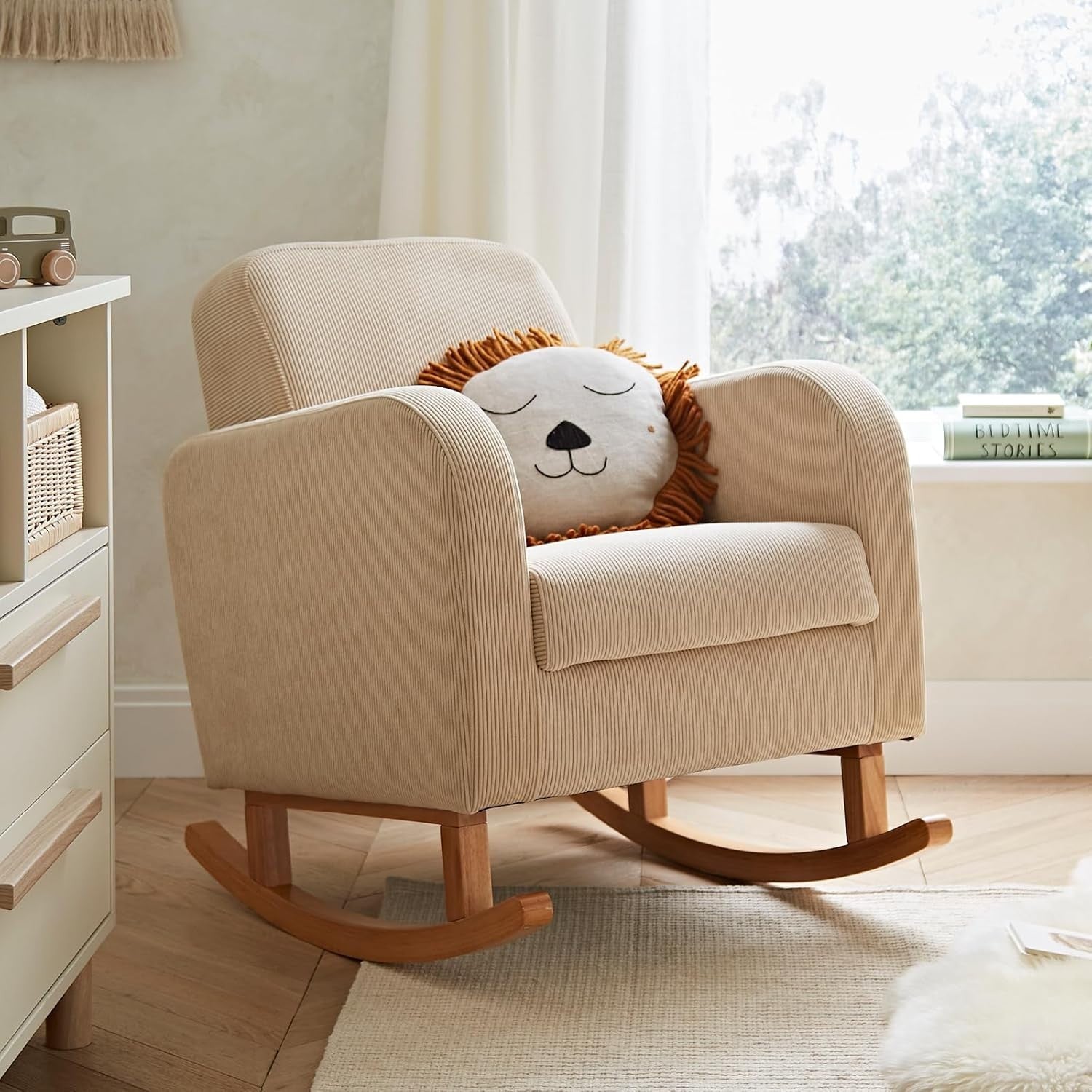 Nursing Rocking Chair Sand - Soft Foam Seat, Solid Back, Modern Nursery