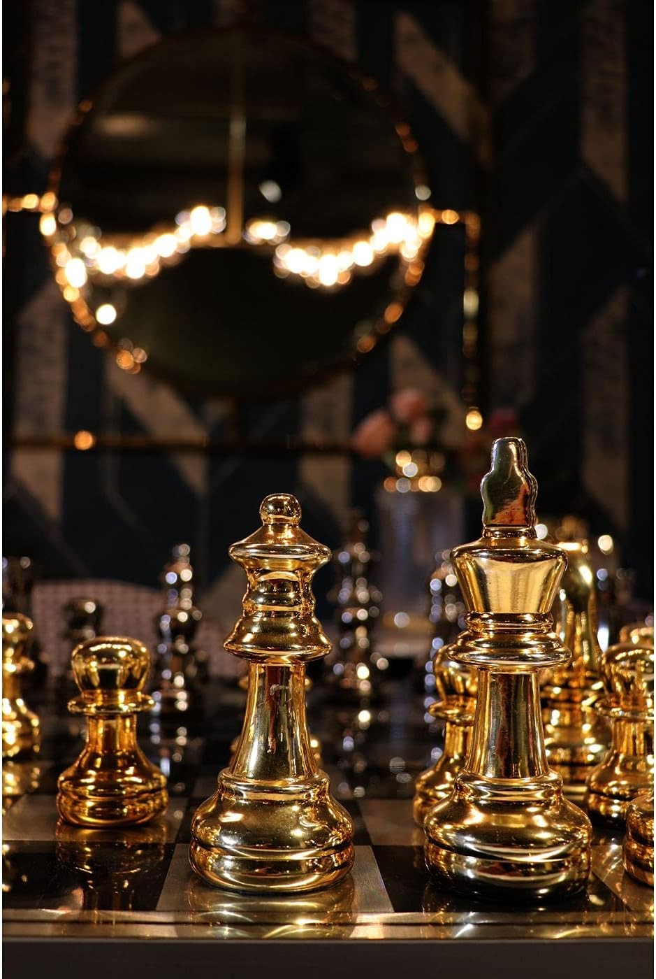 Luxury Metallic Gold & Silver Chess Set 60cm – Premium Decorative Board Game