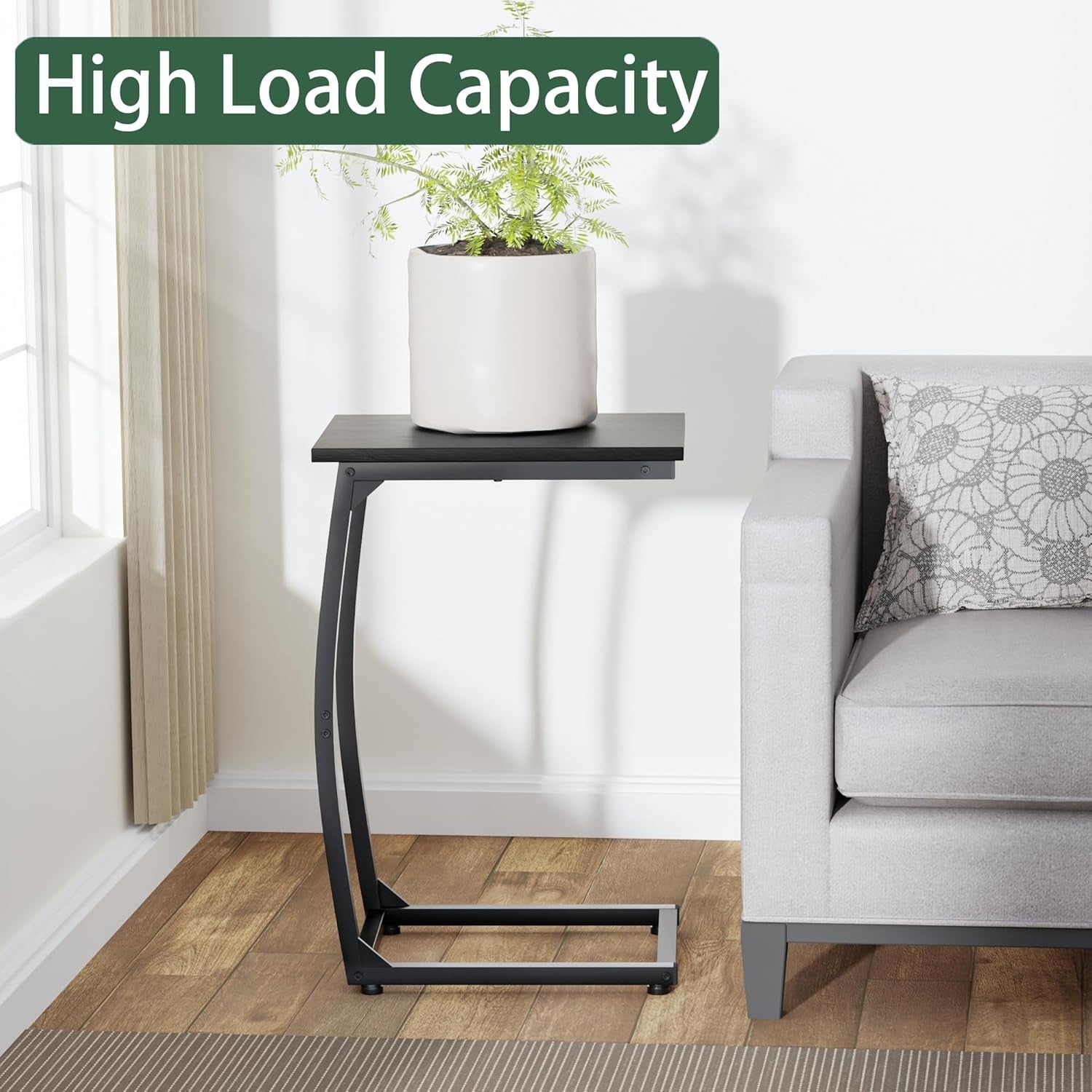 C Shape Black Side Table 2Sofa Laptop Snack Stand Narrow TV Tray for Living Room