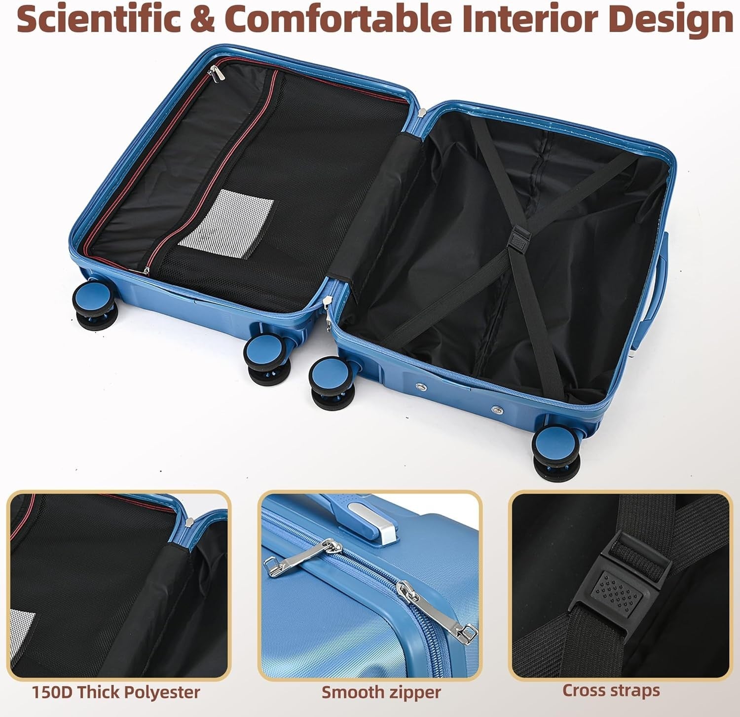 24 Inch Medium Hard Shell Suitcase PC ABS Lightweight Spinner Lock Blue
