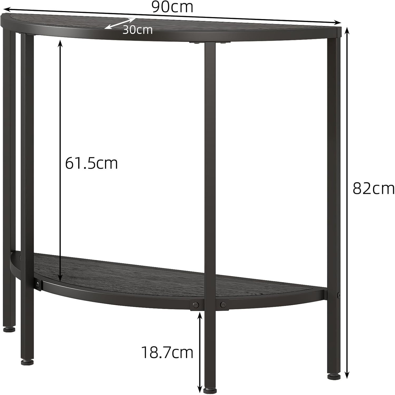 Narrow 2-Tier Semi-Circular Metal Console Table with Storage for Entryway