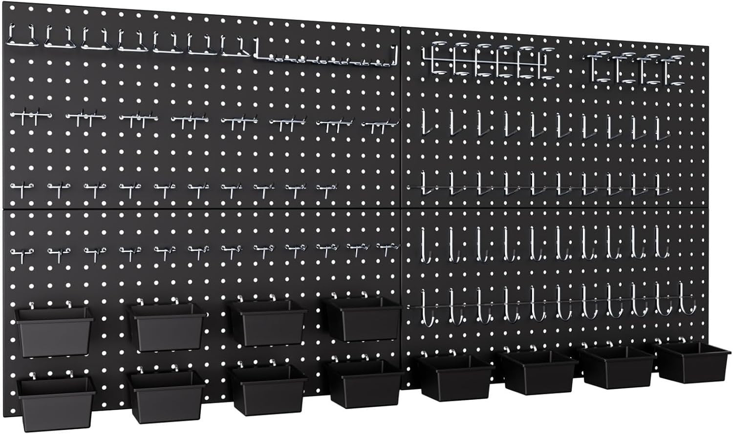 Metal Pegboard Wall Organizer Kit 48x24 Inch 158pcs Hooks Black