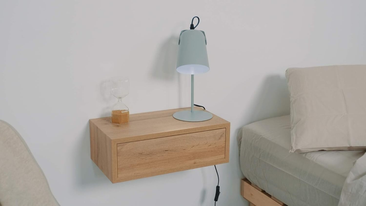 Floating Oak Wall Bedside Table with Drawer – Modern Space Saving Nightstand