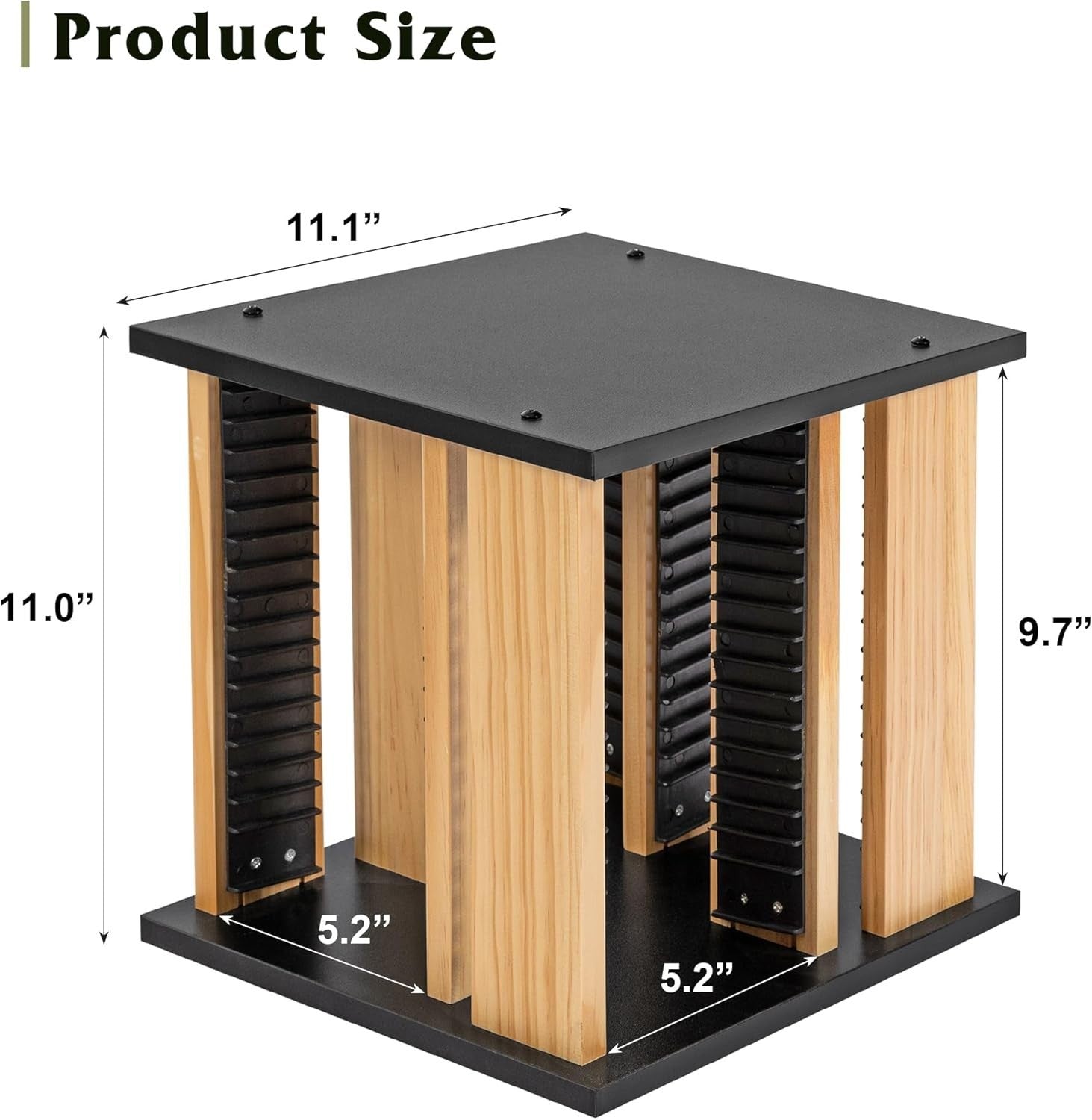 360° Rotating CD Storage Rack Holds 68 Cases Wood Organizer Black