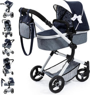 Convertible Doll Pram Stroller Adjustable Handle Foldable Basket Bag