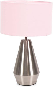 Silver Touch Dimmer Table Lamp Pink Drum Shade Bedside LED Light