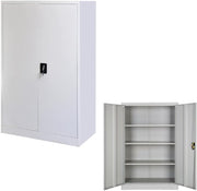 Grey White Metal Storage Cabinet 2 Door Cupboard 4 Shelves 109cm Lockable