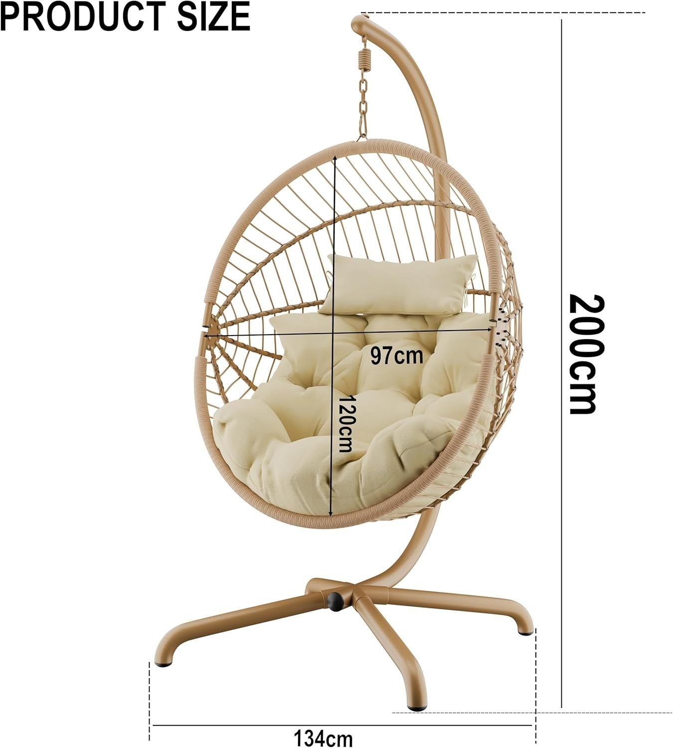 Foldable Rattan Hanging Egg Chair for Indoor Outdoor with Cushion