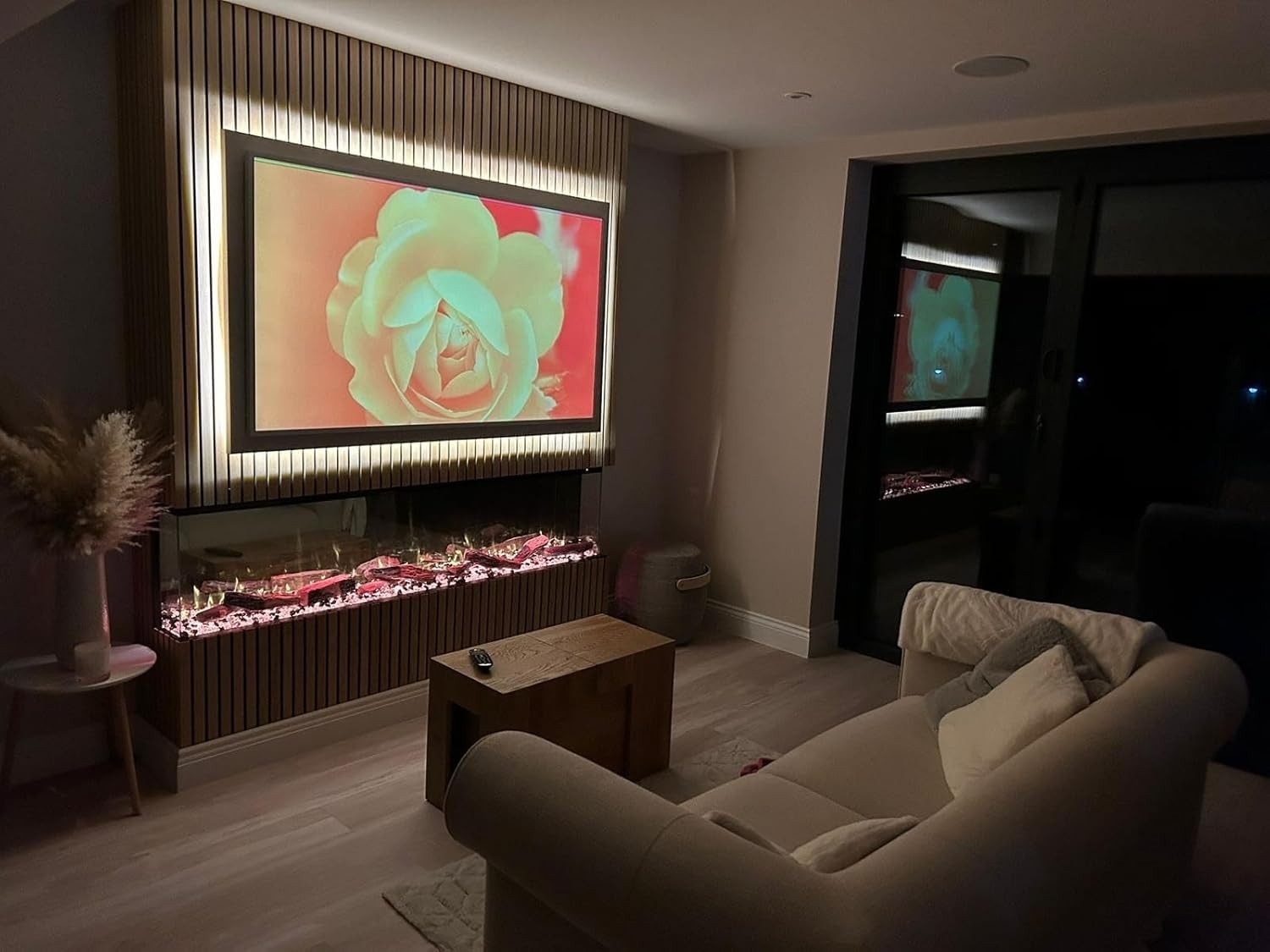 60" 3-Sided Built In Electric Fireplace Wall Mount Media Feature LED